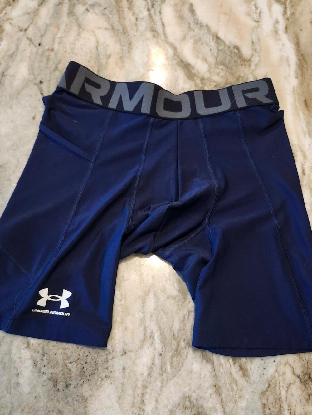 Under Armour Men’s Dark Blue Compression Boxer Briefs with Gray Waistband